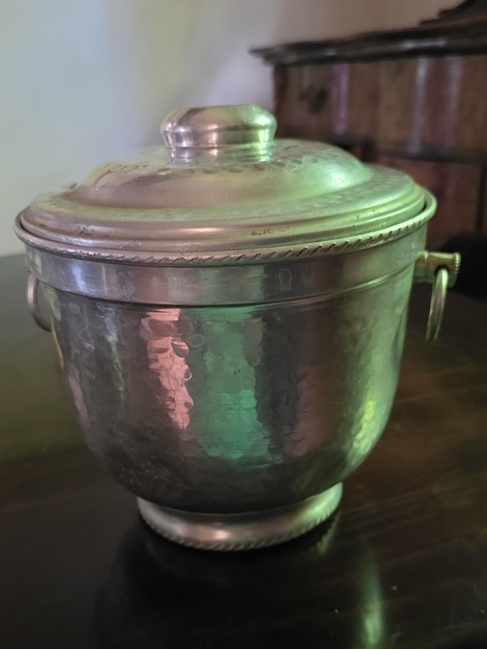 Hammered Aluminum Lidded Ice Bucket - Silver Tone